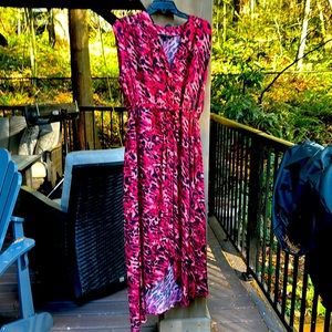 All Saints size large sleeveless red cheetah drawstring dress with pockets.